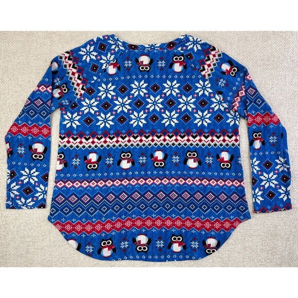 Owl Holiday Christmas Sweater Women's XL Stretch Blue Lightweight Snowflakes - Picture 2 of 5